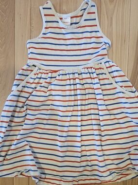 Hanna Andersson Cream Tank Dress with Red and Blue Stripes Size 6-7
